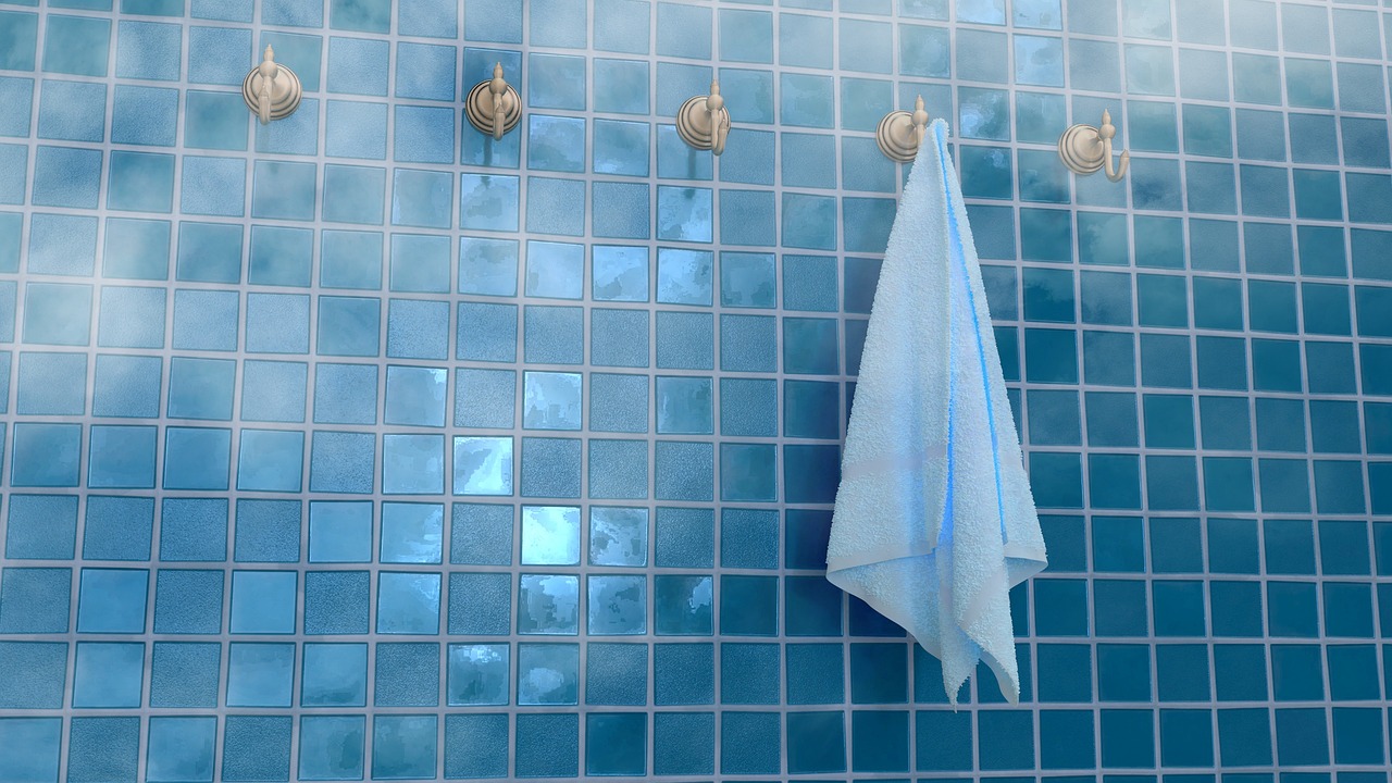 bathroom, towel, tile, shower, blue bathroom, blue shower, bathroom, bathroom, bathroom, bathroom, towel, towel, towel, 