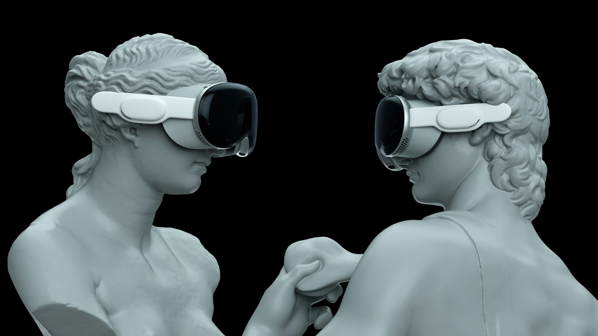 a couple of statues wearing virtual glasses