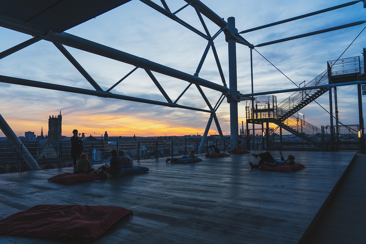 terrace, sunset, nature, roof deck, evening atmosphere, dusk, city, twilight