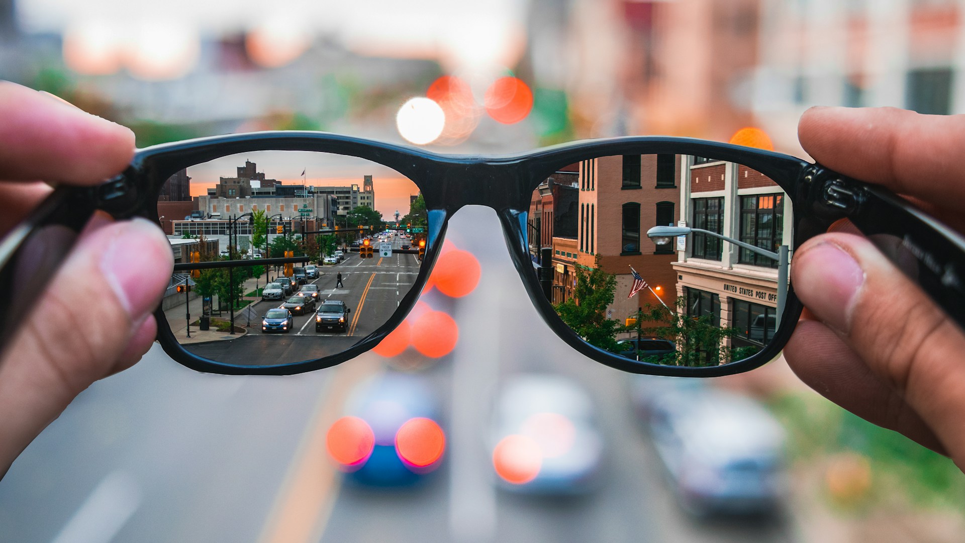 sunglasses highway reflection during day